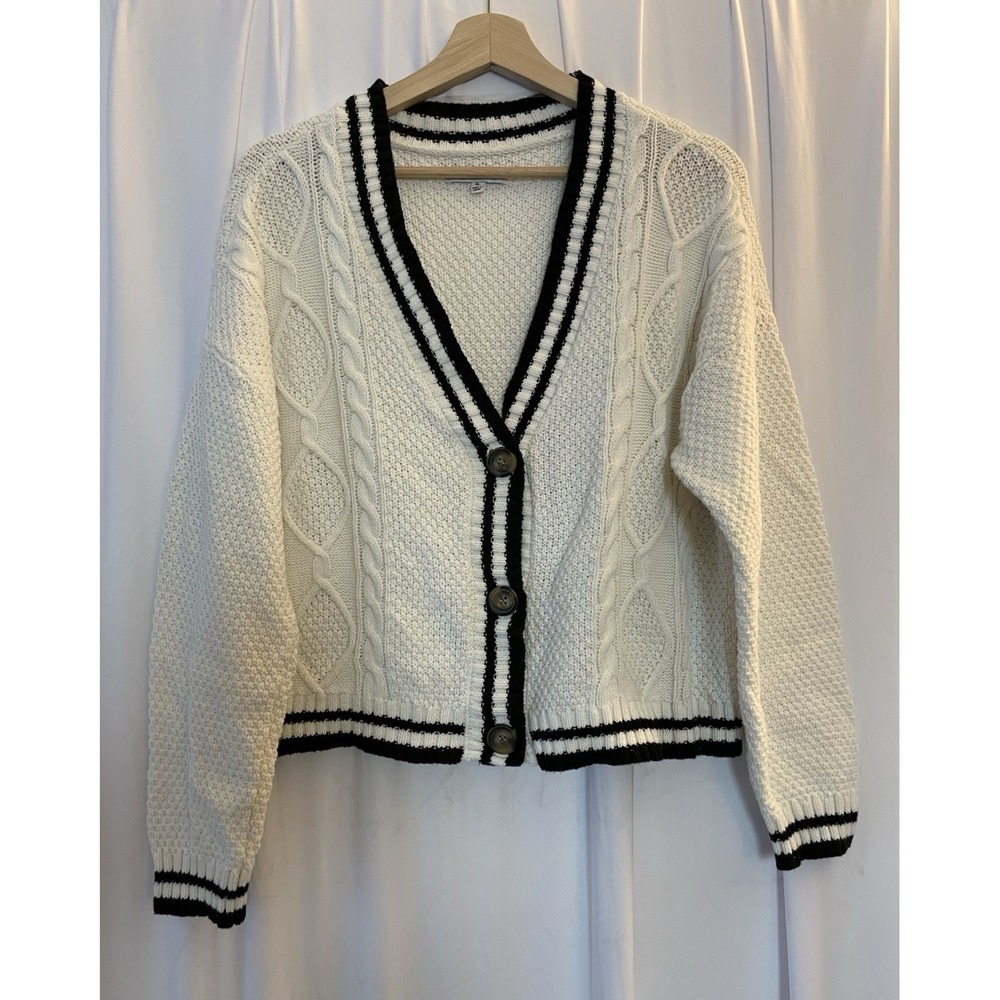 Hooked Up Juniors' Cropped Cardigan Sweater Size XL Academia Preppy Varsity